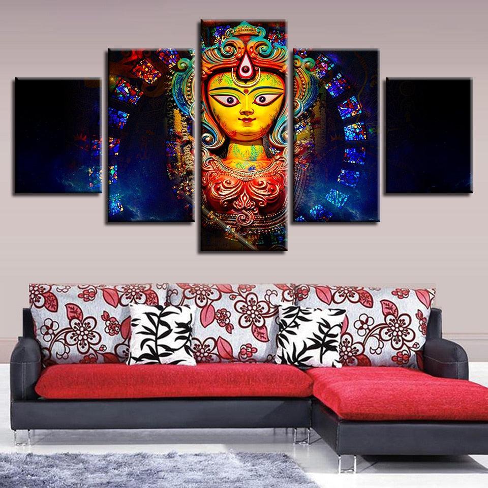 Goddess Durga 5 Piece HD Multi Panel Canvas Wall Art Frame-Original Frame