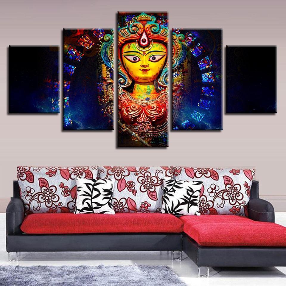 Goddess Durga 5 Piece HD Multi Panel Canvas Wall Art Frame-Original Frame