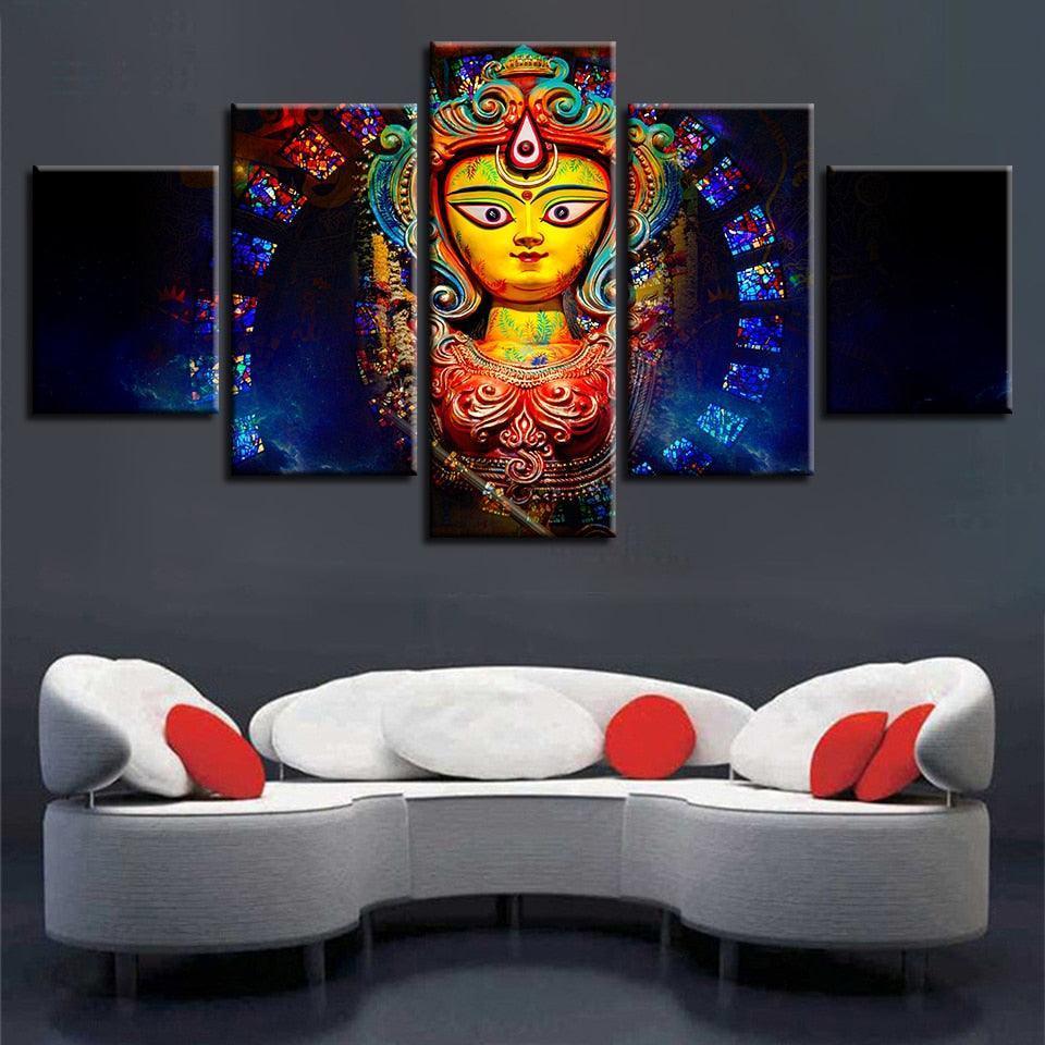 Goddess Durga 5 Piece HD Multi Panel Canvas Wall Art Frame-Original Frame