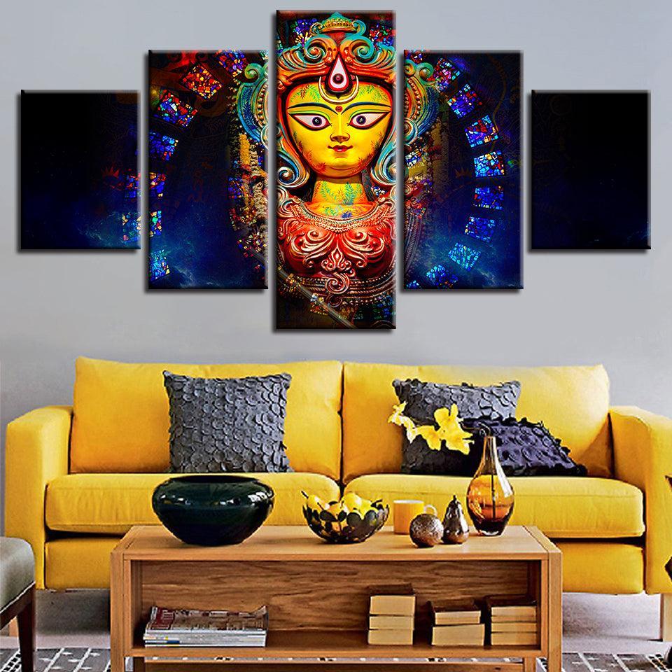 Goddess Durga 5 Piece HD Multi Panel Canvas Wall Art Frame-Original Frame
