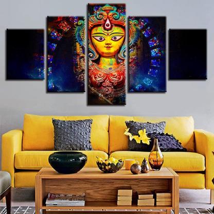 Goddess Durga 5 Piece HD Multi Panel Canvas Wall Art Frame-Original Frame
