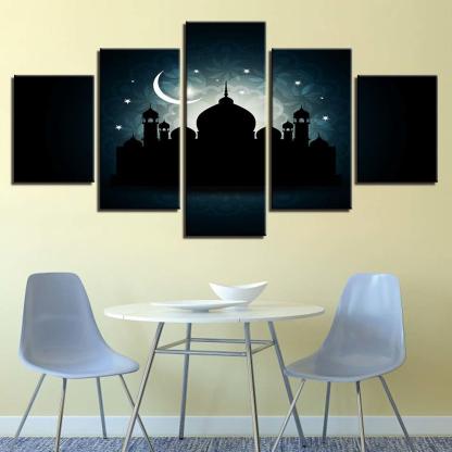 Mosque Ramadan 5 Piece HD Multi Panel Canvas Wall Art Frame-Original Frame