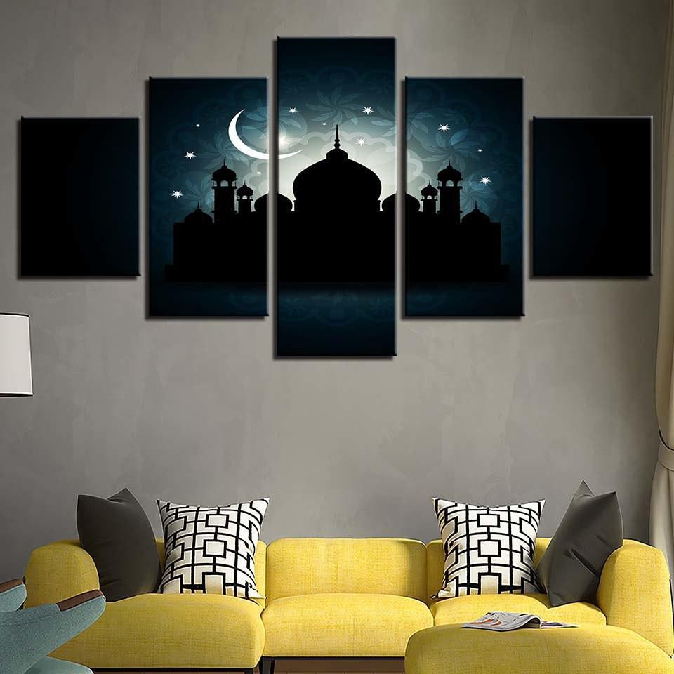 Mosque Ramadan 5 Piece HD Multi Panel Canvas Wall Art Frame-Original Frame