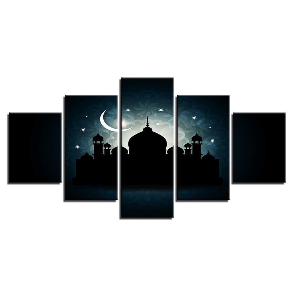 Mosque Ramadan 5 Piece HD Multi Panel Canvas Wall Art Frame-Original Frame