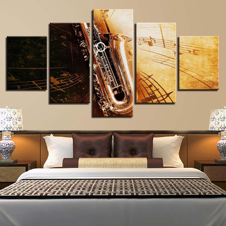 Saxophone Notes 5 Piece HD Multi Panel Canvas Wall Art Frame-Original Frame