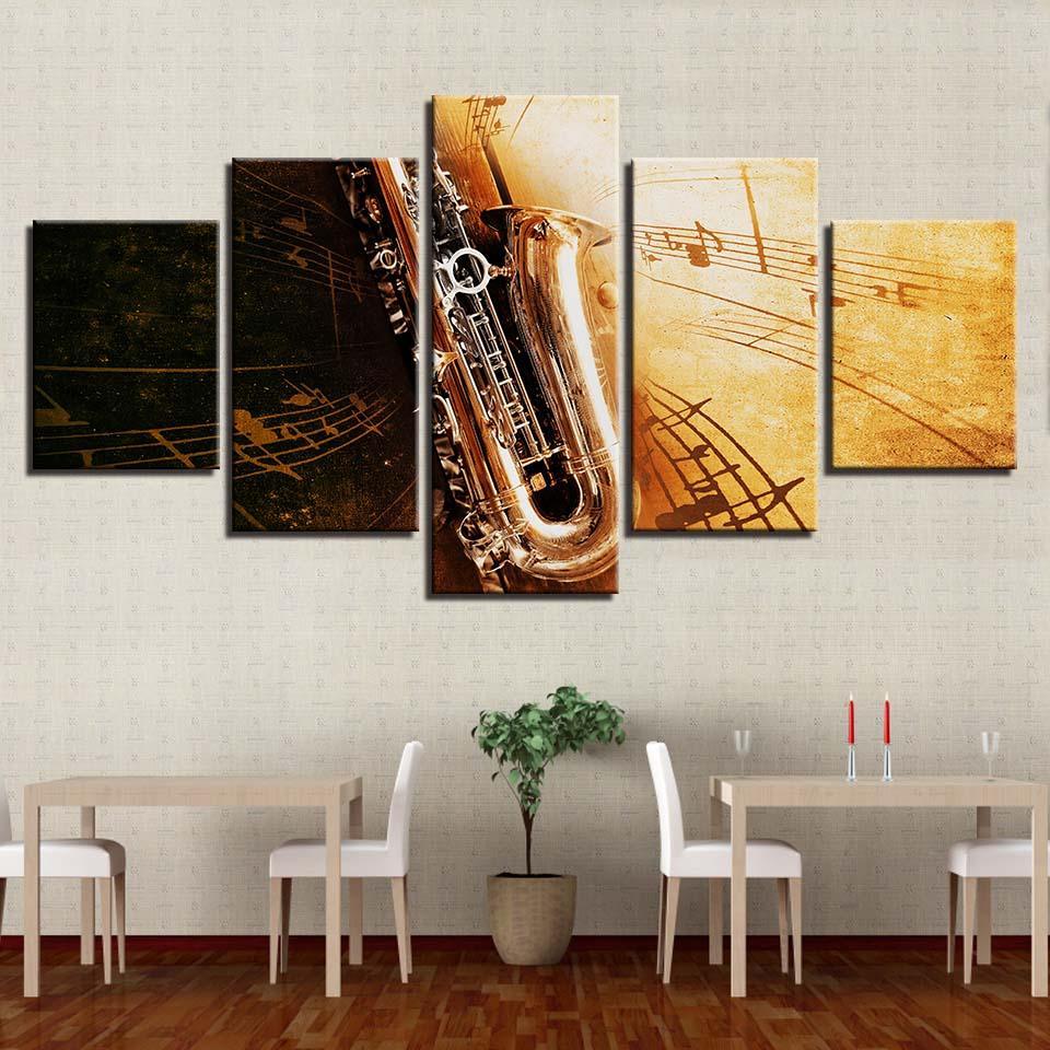 Saxophone Notes 5 Piece HD Multi Panel Canvas Wall Art Frame-Original Frame