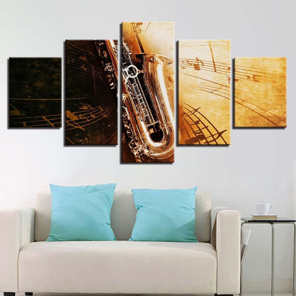 Saxophone Notes 5 Piece HD Multi Panel Canvas Wall Art Frame-Original Frame