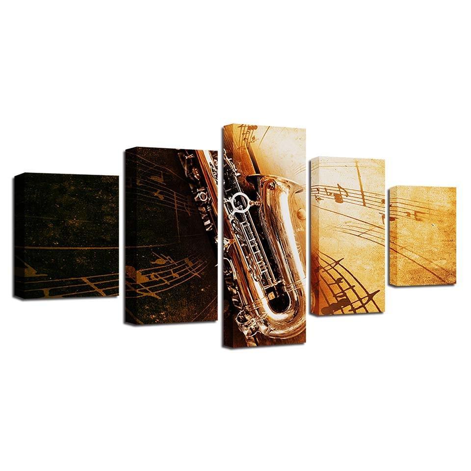 Saxophone Notes 5 Piece HD Multi Panel Canvas Wall Art Frame-Original Frame