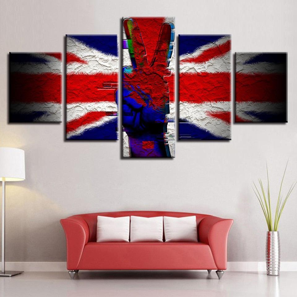 British Flag 5 Piece HD Multi Panel Canvas Wall Art Frame-Original Frame