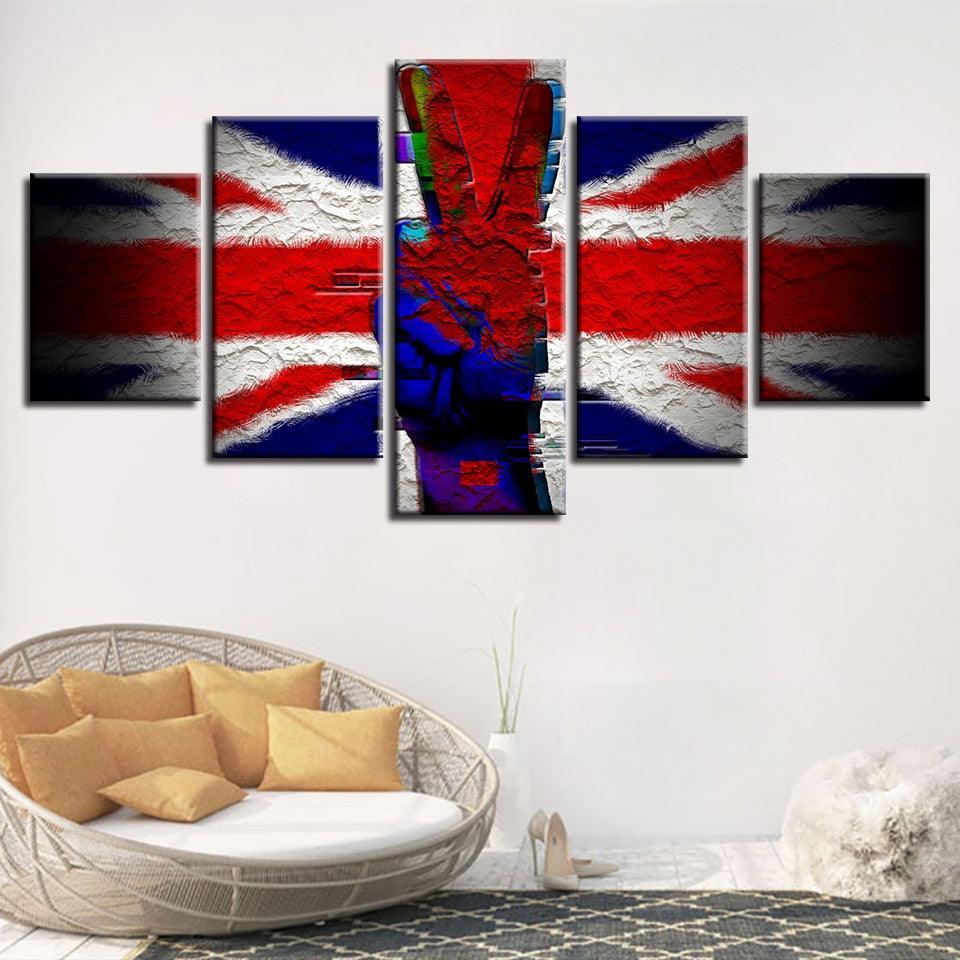British Flag 5 Piece HD Multi Panel Canvas Wall Art Frame-Original Frame
