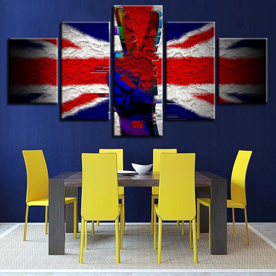 British Flag 5 Piece HD Multi Panel Canvas Wall Art Frame-Original Frame