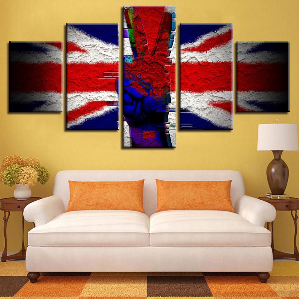 British Flag 5 Piece HD Multi Panel Canvas Wall Art Frame-Original Frame