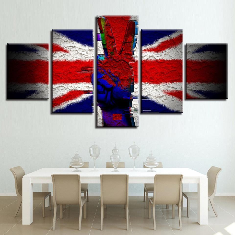 British Flag 5 Piece HD Multi Panel Canvas Wall Art Frame-Original Frame