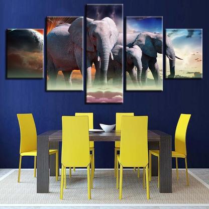 Wild Elephant Pack 5 Piece HD Multi Panel Canvas Wall Art Frame-Original Frame