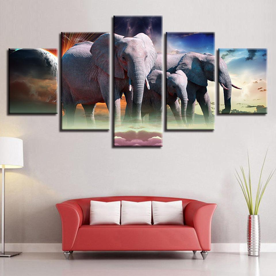 Wild Elephant Pack 5 Piece HD Multi Panel Canvas Wall Art Frame-Original Frame