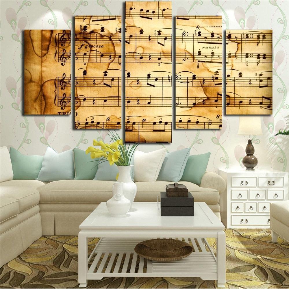 Music Score Notation 5 Piece HD Multi Panel Canvas Wall Art Frame-Original Frame