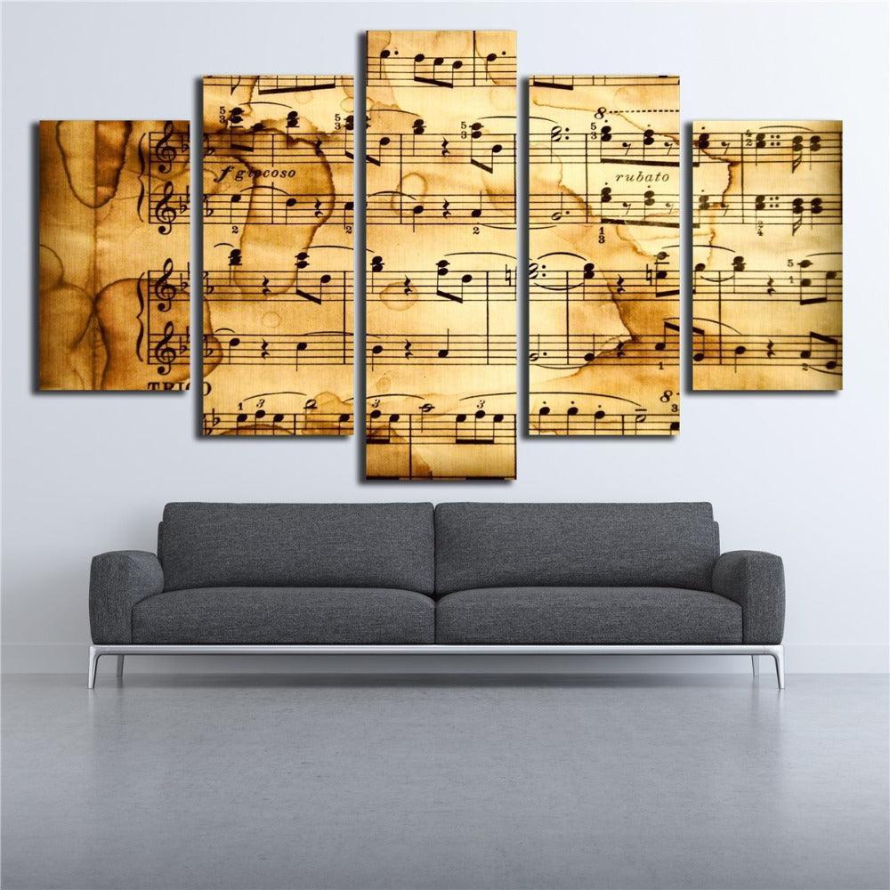 Music Score Notation 5 Piece HD Multi Panel Canvas Wall Art Frame-Original Frame