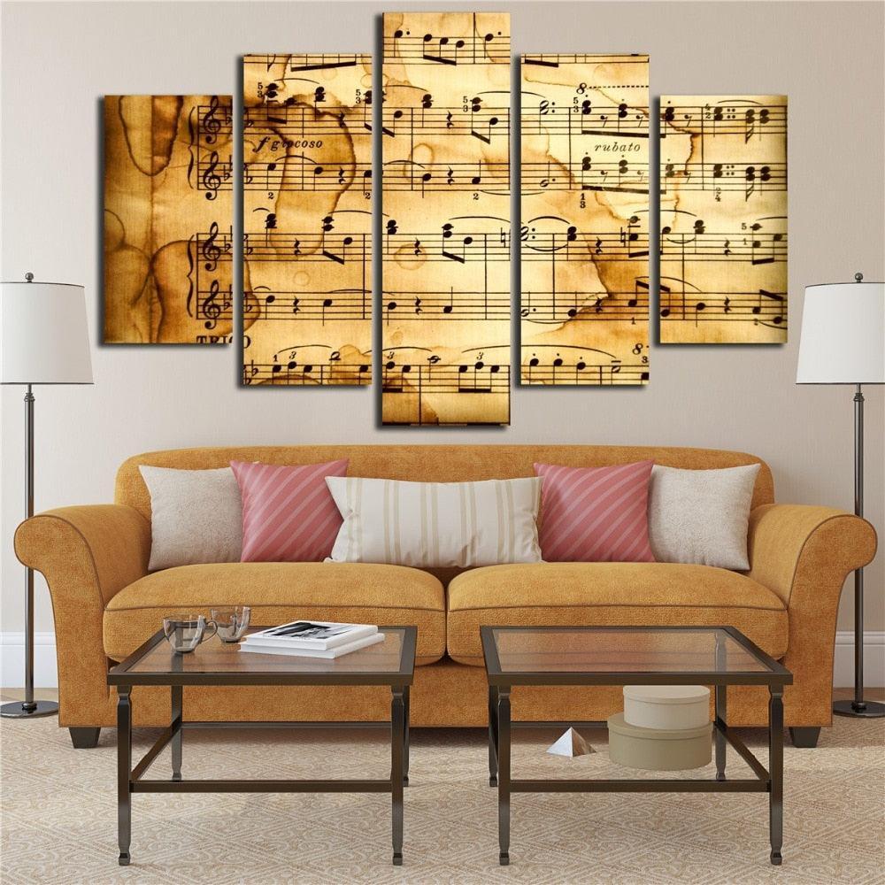 Music Score Notation 5 Piece HD Multi Panel Canvas Wall Art Frame-Original Frame