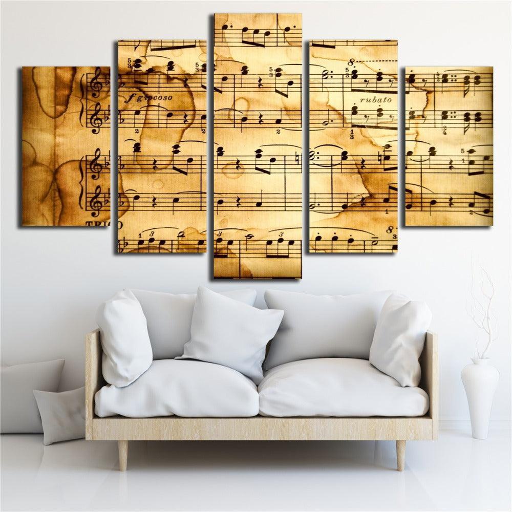 Music Score Notation 5 Piece HD Multi Panel Canvas Wall Art Frame-Original Frame