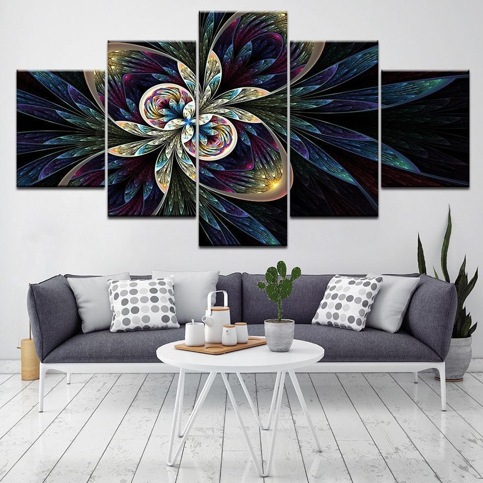 Abstract Flower Art 5 Piece HD Multi Panel Canvas Wall Art Frame-Original Frame