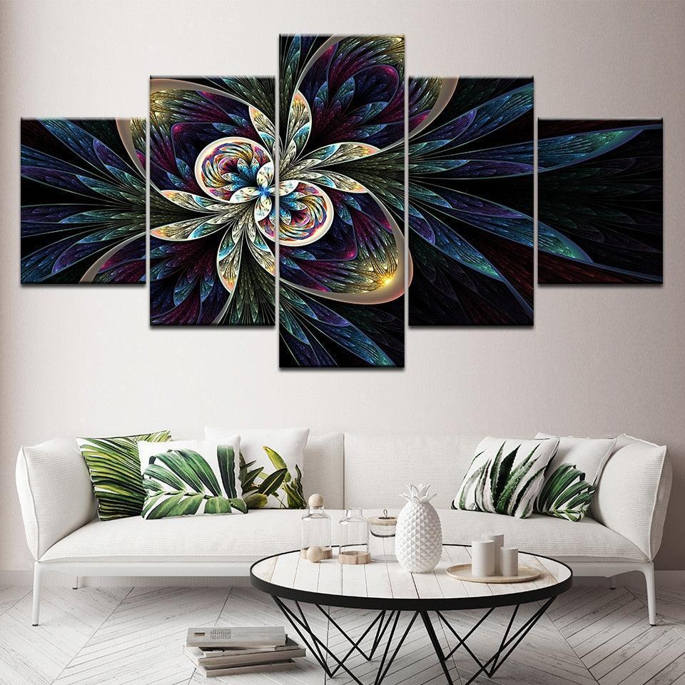 Abstract Flower Art 5 Piece HD Multi Panel Canvas Wall Art Frame-Original Frame