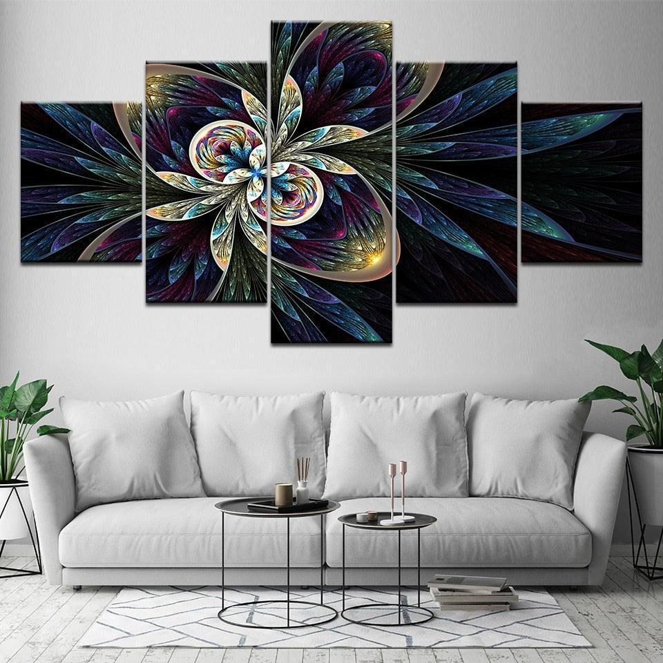 Abstract Flower Art 5 Piece HD Multi Panel Canvas Wall Art Frame-Original Frame