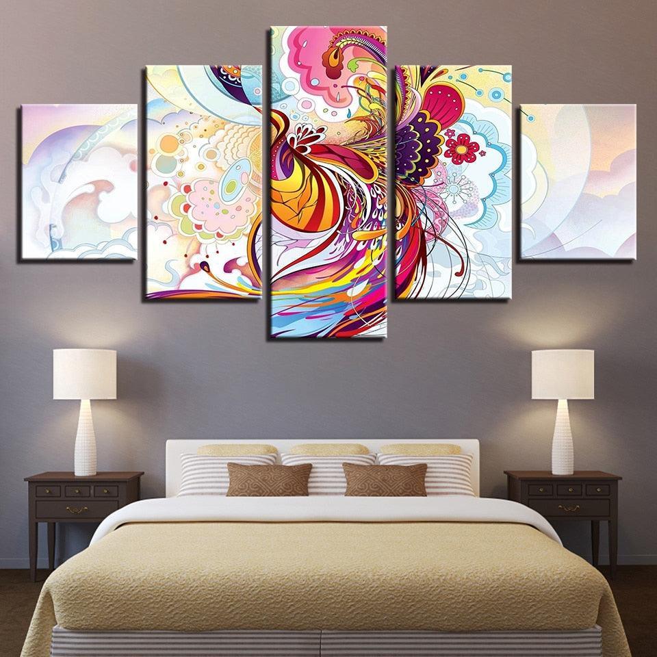 Phoenix Flowers 5 Piece HD Multi Panel Canvas Wall Art Frame-Original Frame