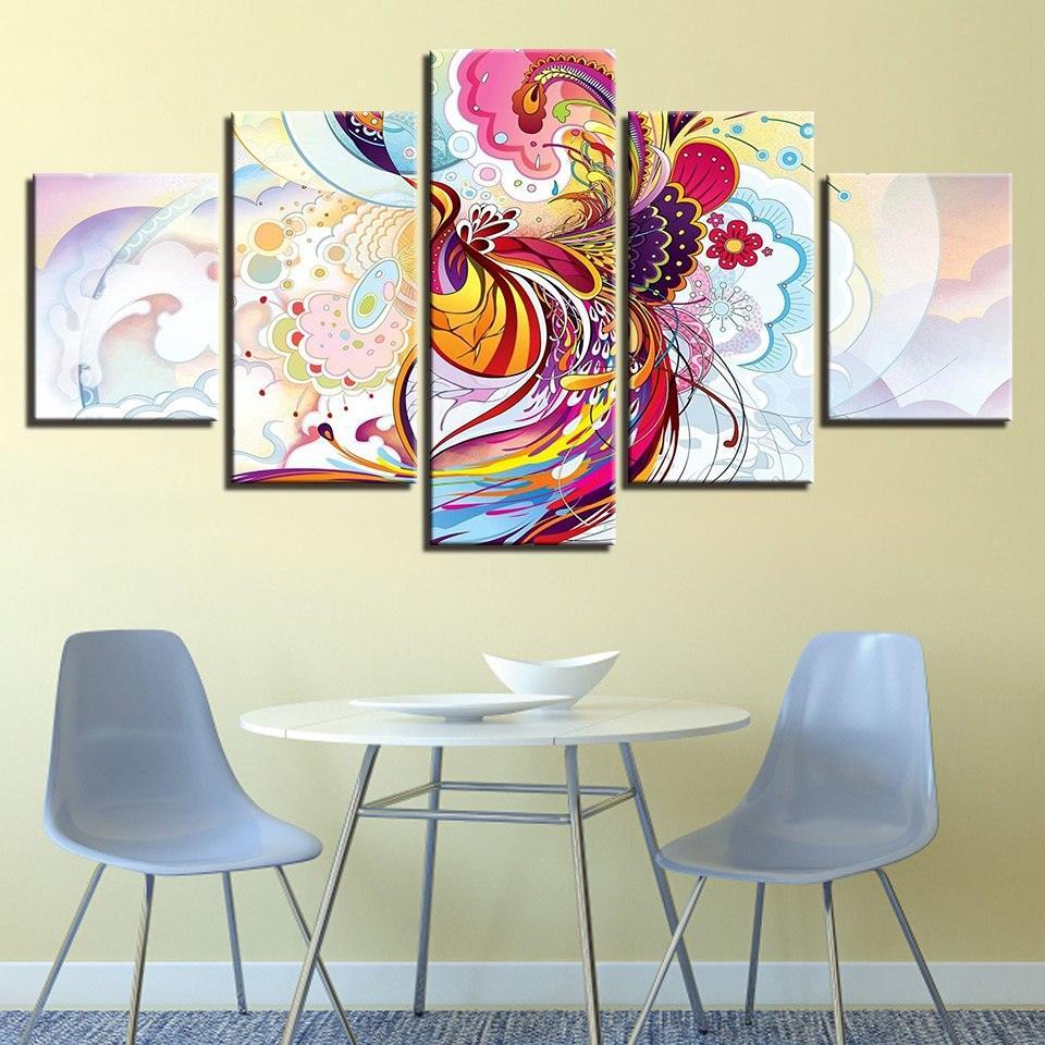 Phoenix Flowers 5 Piece HD Multi Panel Canvas Wall Art Frame-Original Frame