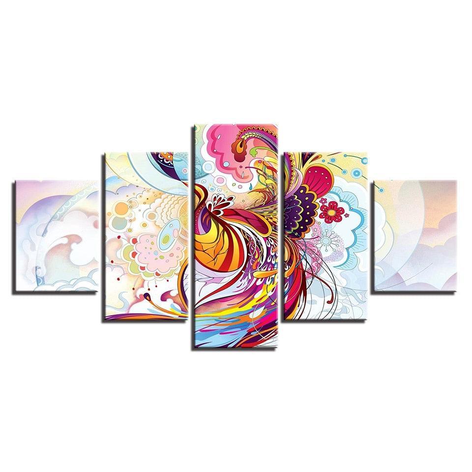 Phoenix Flowers 5 Piece HD Multi Panel Canvas Wall Art Frame-Original Frame