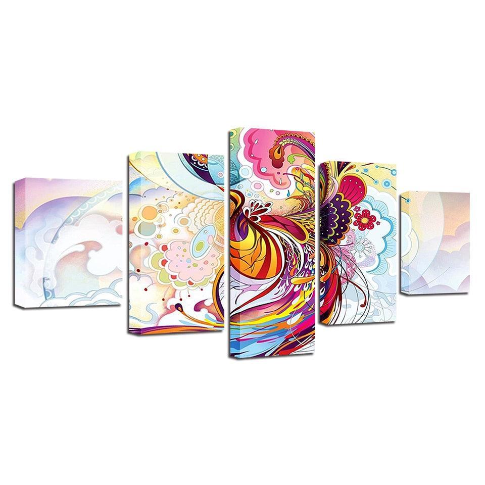 Phoenix Flowers 5 Piece HD Multi Panel Canvas Wall Art Frame-Original Frame