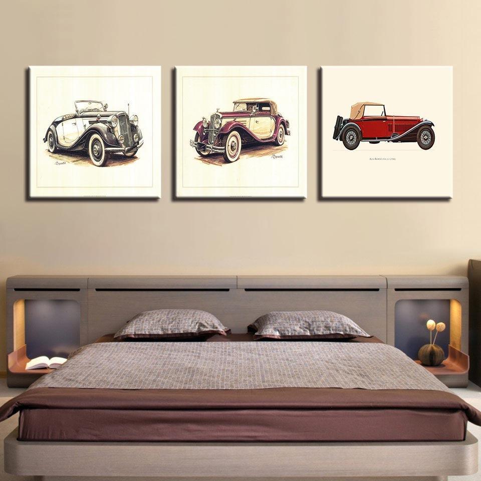 Vintage Car Poster 3 Piece HD Multi Panel Canvas Wall Art Frame-Original Frame