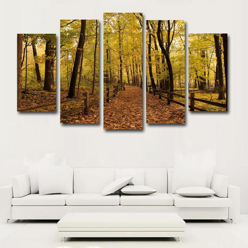 Autumn Forest 5 Piece HD Multi Panel Canvas Wall Art Frame-Original Frame