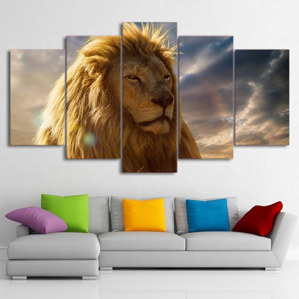 Lion Head 5 Piece HD Multi Panel Canvas Wall Art Frame-Original Frame