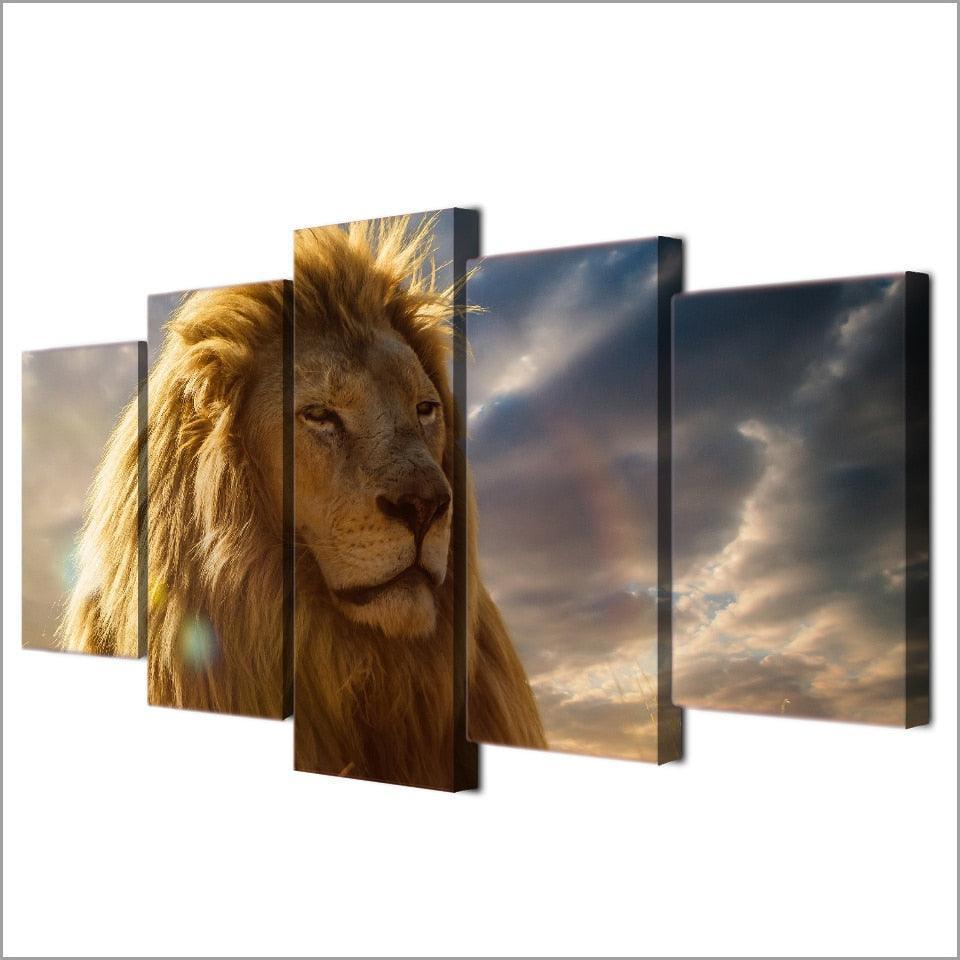 Lion Head 5 Piece HD Multi Panel Canvas Wall Art Frame-Original Frame
