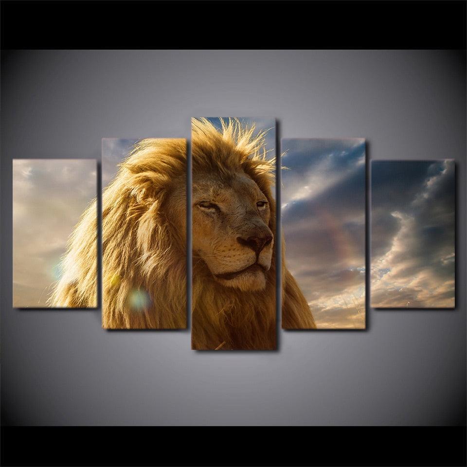 Lion Head 5 Piece HD Multi Panel Canvas Wall Art Frame-Original Frame