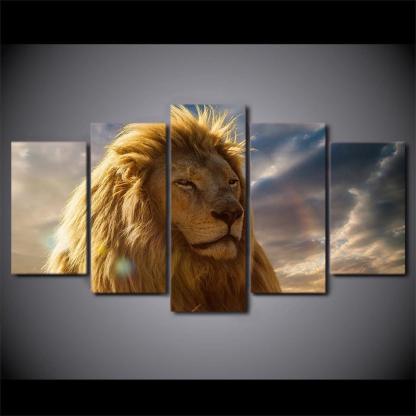 Lion Head 5 Piece HD Multi Panel Canvas Wall Art Frame-Original Frame