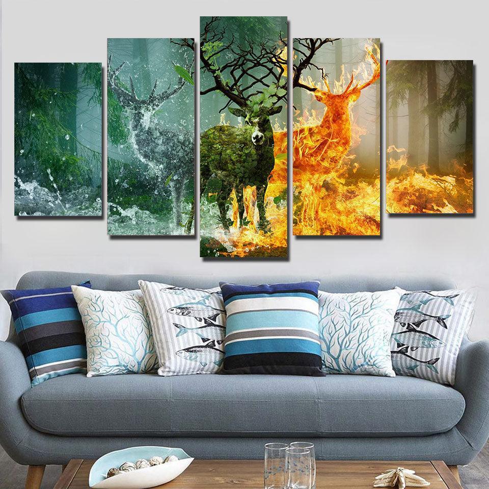 Elegant Deer 5 Piece HD Multi Panel Canvas Wall Art Frame-Original Frame