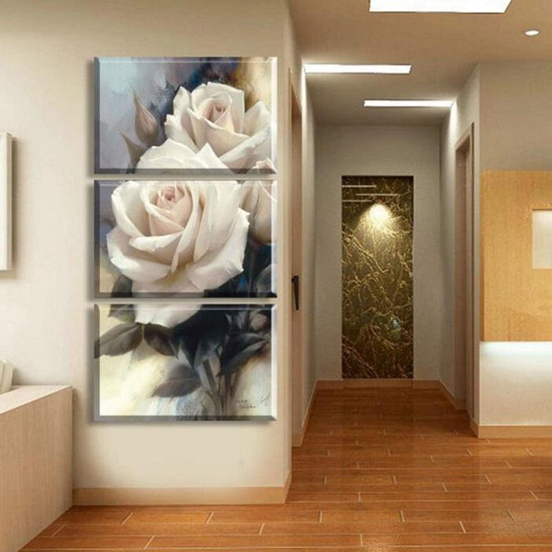 Luxury Rose Flowers 3 Piece HD Multi Panel Canvas Wall Art Frame-Original Frame