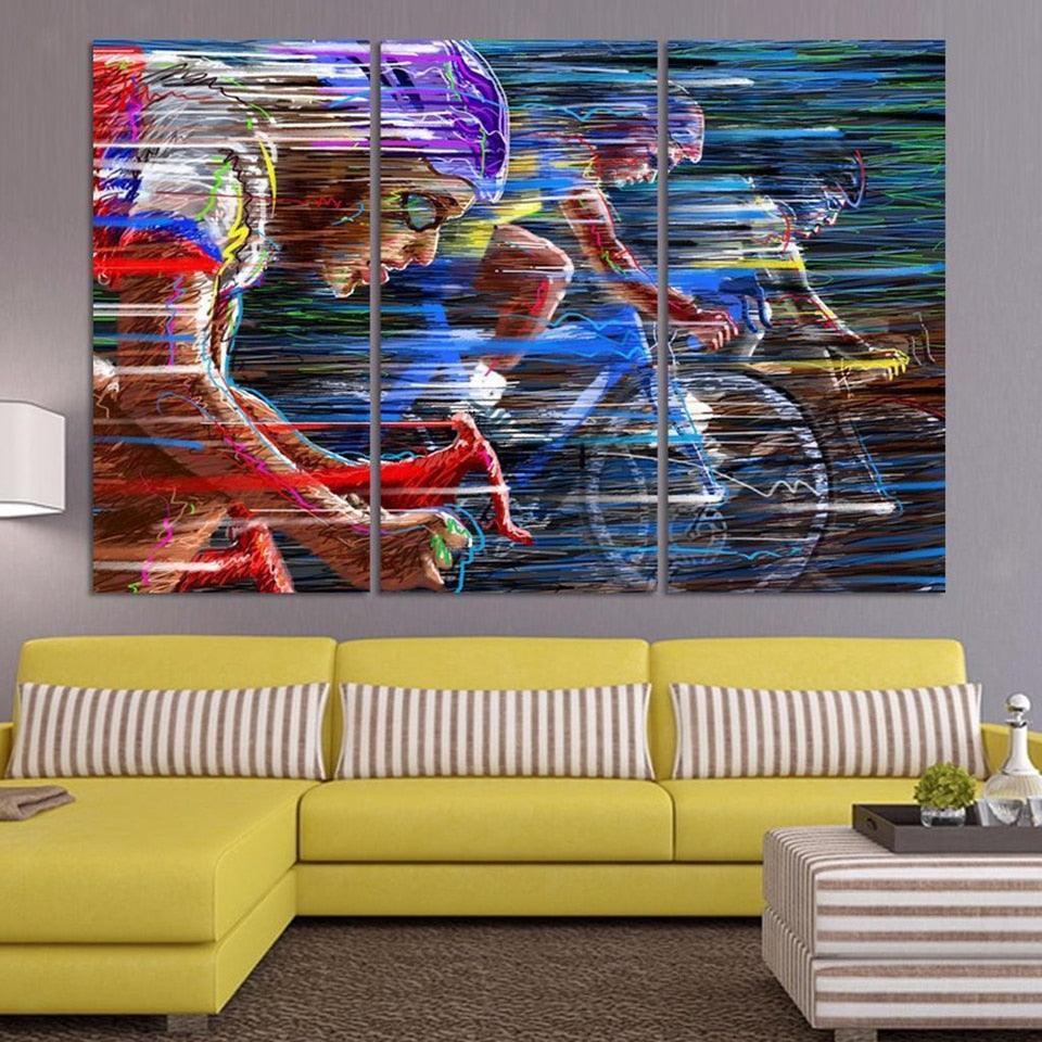 Bicycle Sport 3 Piece HD Multi Panel Canvas Wall Art Frame-Original Frame