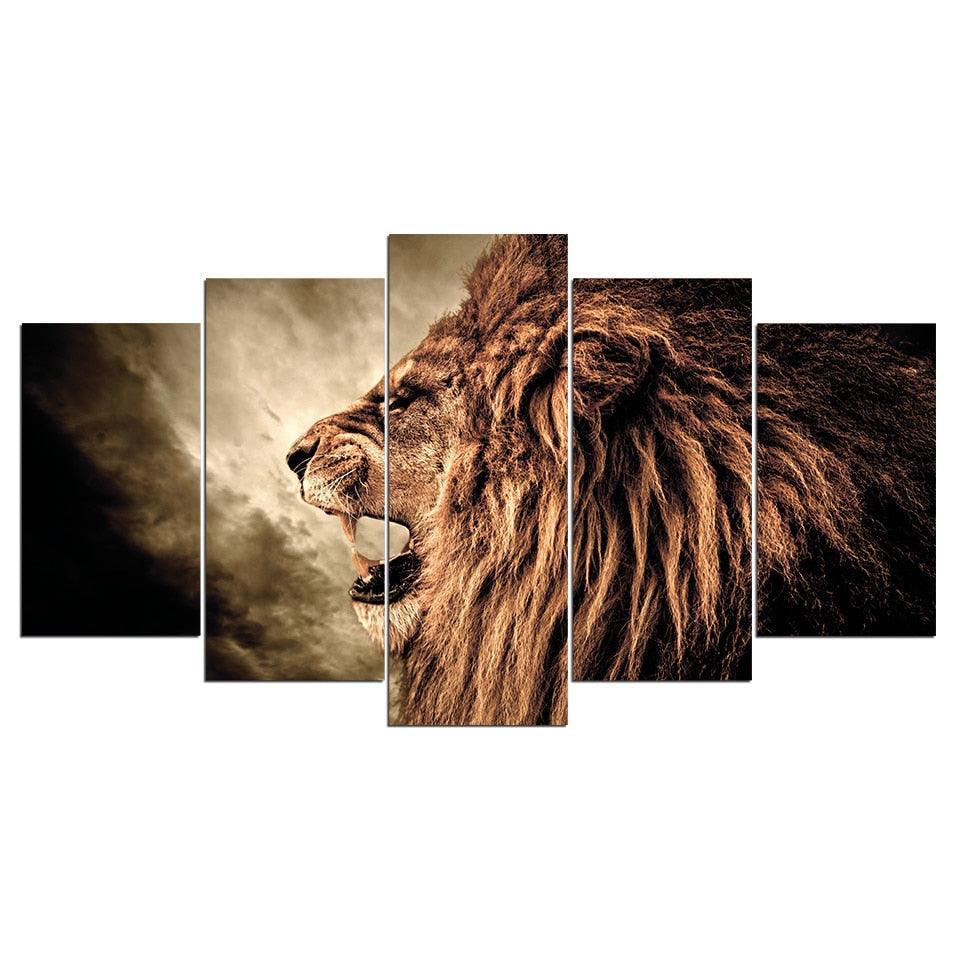 Grand Lion Howl 5 Piece HD Multi Panel Canvas Wall Art Frame-Original Frame