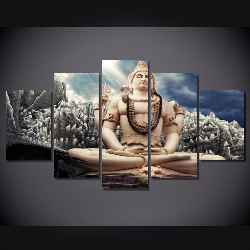 Lord Shiva Statue 5 Piece HD Multi Panel Canvas Wall Art Frame-Original Frame