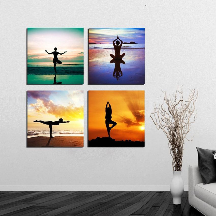 Seaside Yoga 4 Piece HD Multi Panel Canvas Wall Art Frame-Original Frame