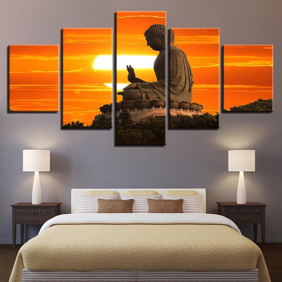 Buddha at Sunset 5 Piece HD Multi Panel Canvas Wall Art Frame-Original Frame