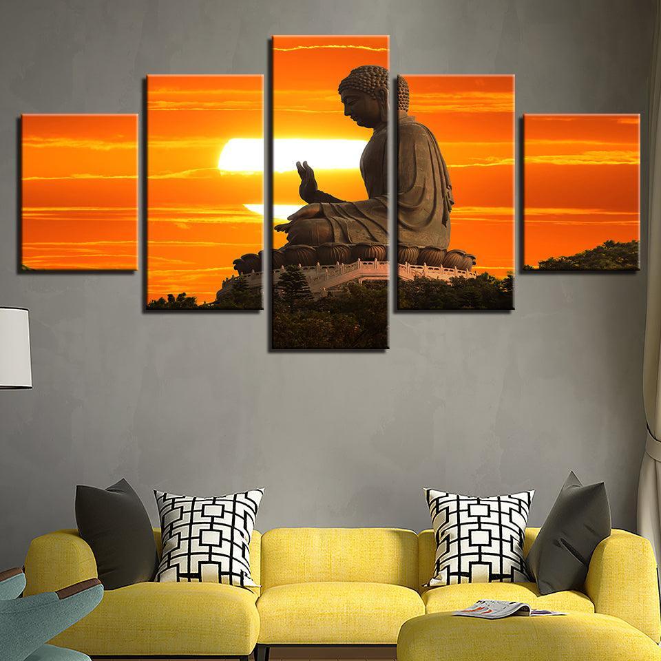 Buddha at Sunset 5 Piece HD Multi Panel Canvas Wall Art Frame-Original Frame