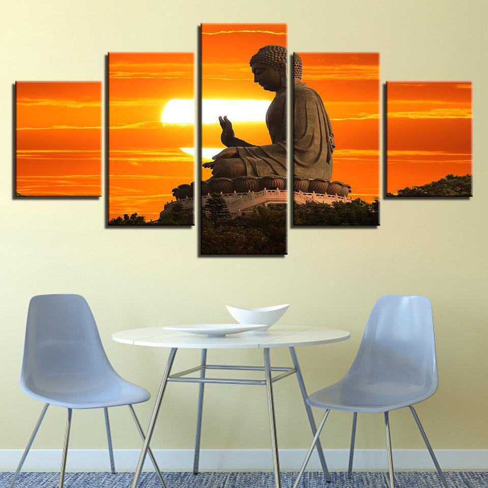 Buddha at Sunset 5 Piece HD Multi Panel Canvas Wall Art Frame-Original Frame