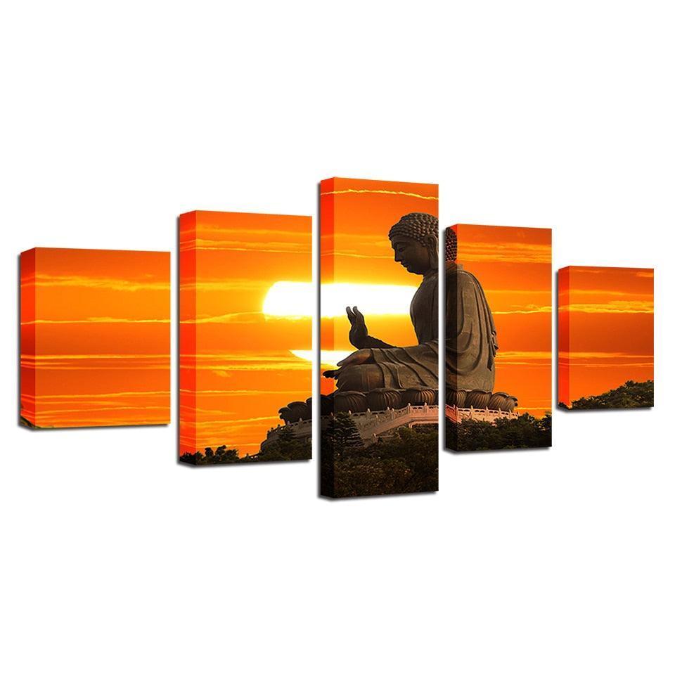 Buddha at Sunset 5 Piece HD Multi Panel Canvas Wall Art Frame-Original Frame