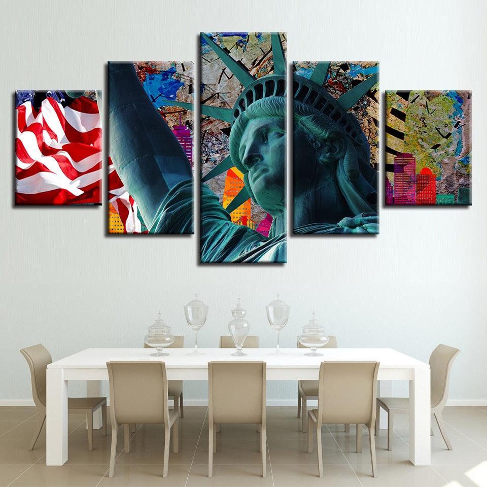Statue Of Liberty 5 Piece HD Multi Panel Classical Canvas Wall Art Frame-Original Frame