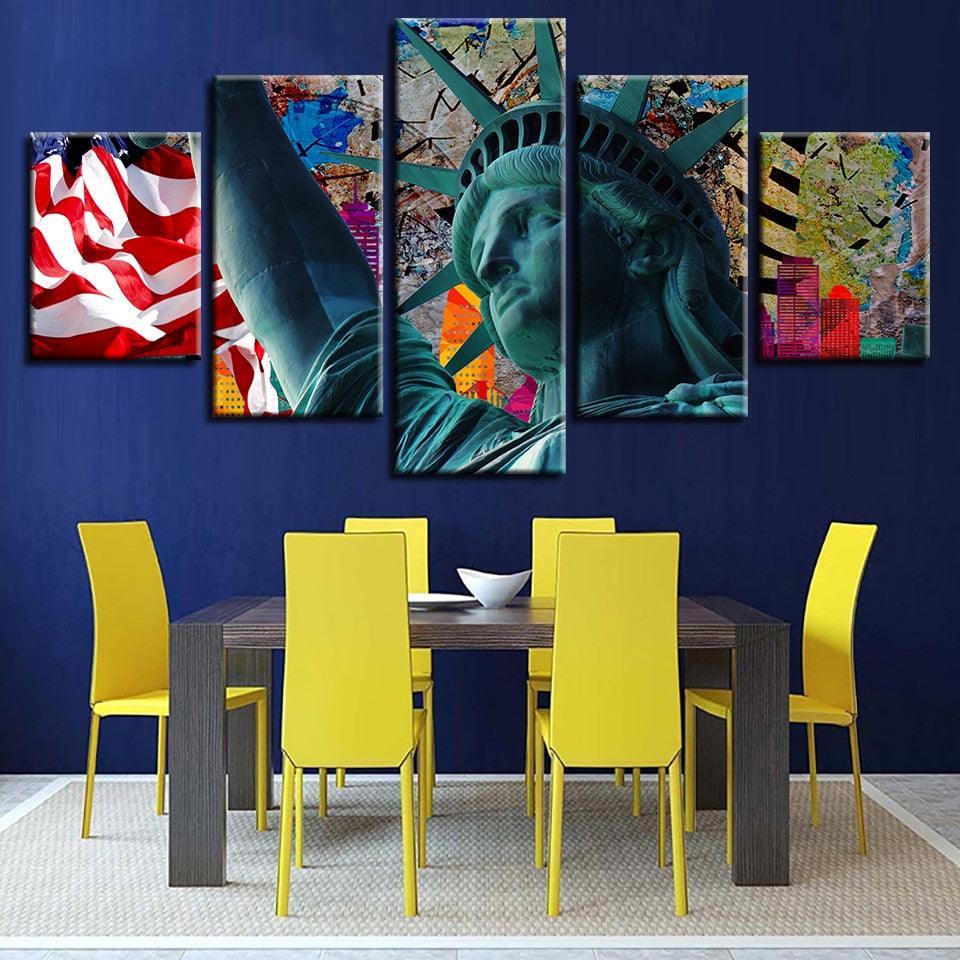 Statue Of Liberty 5 Piece HD Multi Panel Classical Canvas Wall Art Frame-Original Frame