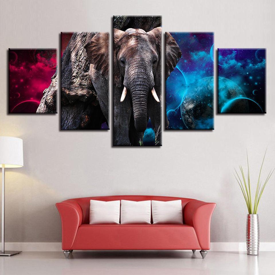 Elephant Colors 5 Piece HD Multi Panel Canvas Wall Art Frame-Original Frame