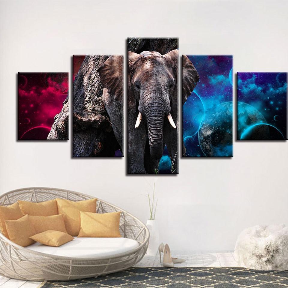 Elephant Colors 5 Piece HD Multi Panel Canvas Wall Art Frame-Original Frame